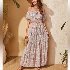 SHEIN Floral Maxi Skirt in Pink and White